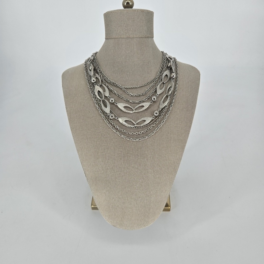 Pakula Silver Tone Multi Strand Necklace Layered Chain Statement Bib